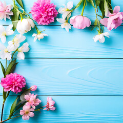 spring flowers on a
blue wooden background spring
background greeting card for valentines day