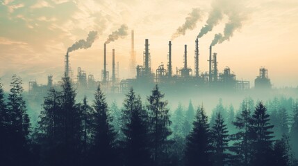 Industrial smoke rising over forests eco impact photography dusk environmental awareness