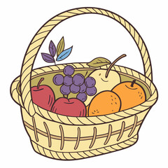 Fototapeta premium A wicker basket filled with fresh fruits on white background