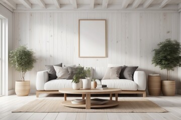 White wood shiplap home showcase interior sitting area
