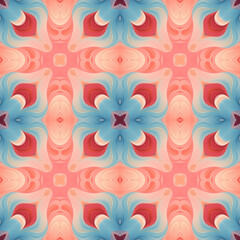 Patrón sin costuras Original. Colores. Formas. Estampa. Textura. Fondo. Caleidoscopio. Simétrico. Infinito. Rojo. Cálido