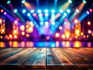 Neon Glow Stage, Empty Show Scene, Dark Abstract Background, Bokeh Night Photography