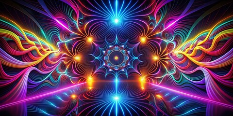 Neon Fractal Swirls: Geometric Line Pattern Silhouette Abstract Art