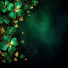 an abstract of
emerald and gold shimmer with glittering
magic adorned with delicate shamrocks