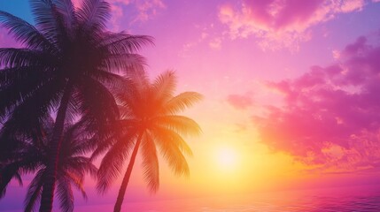 Obraz premium Retro sunset with palm trees background