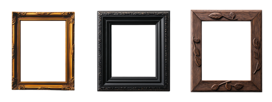 Collection of ornate picture frames on a black background