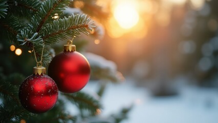 Obraz premium Celebrate the Joy of Christmas and the New Year With Festive Decorations and Winter Wonderland Beauty