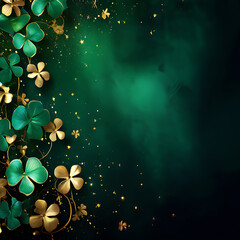 an abstract of
emerald and gold shimmer with glittering
magic adorned with delicate shamrocks