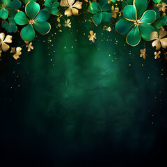 an abstract of
emerald and gold shimmer with glittering
magic adorned with delicate shamrocks