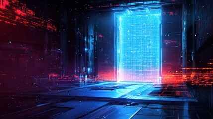 Neon Gateway to the Digital Realm: A Futuristic Cyberpunk Escape