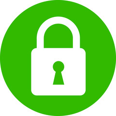 Padlock security icon. Green locked padlock flat vector symbol isolated on transparent background. Safety lock cyber defense protection keyhole sign for apps or website
