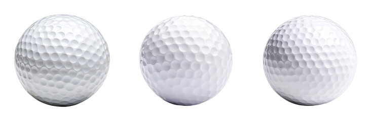 Three angles of a white golf ball on a black background