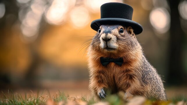 A cute woodchuck in a top hat