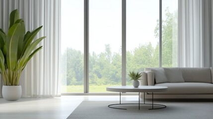 Minimalist modern room with refined, clean design. Featuring sleek lines and muted colors