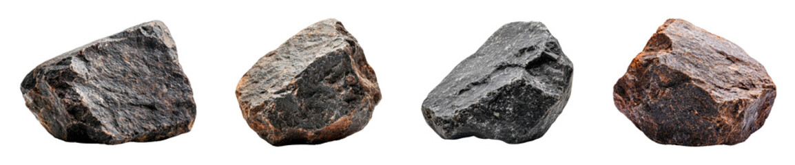 Fototapeta premium Collection of various textured rocks on a black background