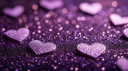 Obraz premium Purple glitter background with white hearts