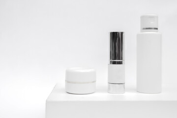 White cosmetic skincare product on white background. Face cream, Moisturizing, Cream Jar, Blank, No Brand.