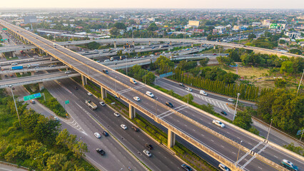 Aerial view city traffic junction road with car vehicle movement