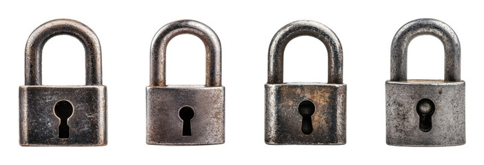 Vintage padlocks showcasing various textures and finishes