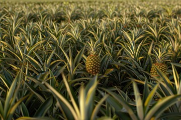 Obraz premium Lush Pineapple Plantation In Golden Sunlight