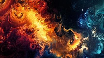 A vibrant abstract swirl of colors resembling a cosmic scene.