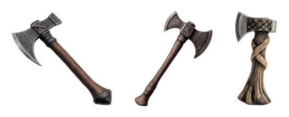 Collection of intricately designed battle axes