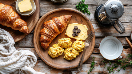 Rustic French Breakfast with Croissants and Truffle Butter