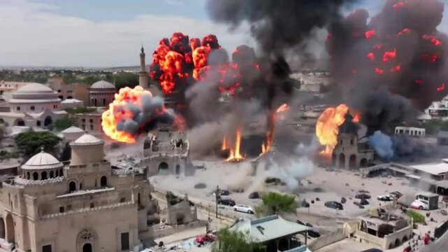 Explotion of old buildings in middle east