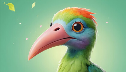 Fototapeta premium Vibrant Rainbow Toucan Digital Art: A Colorful Bird Portrait