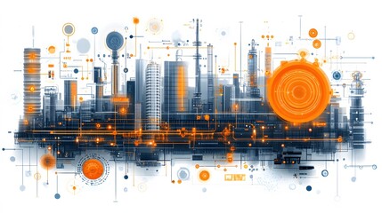 Obraz premium Flat vector showing technological advancements bridging global supply chains and local production centers