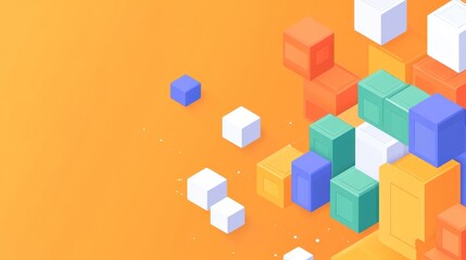 Obraz premium Abstract isometric colorful cubes on orange background.