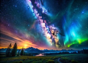 Night Sky Photography: Starry Galaxy, Celestial Nebula, Milky Way, Cosmic Background, Aurora Borealis, Night Landscape, Dark Sky, Astrophotography, Night Nature