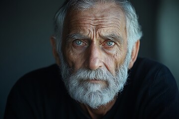 Obraz premium A close-up portrait of an elderly man with striking blue eyes.