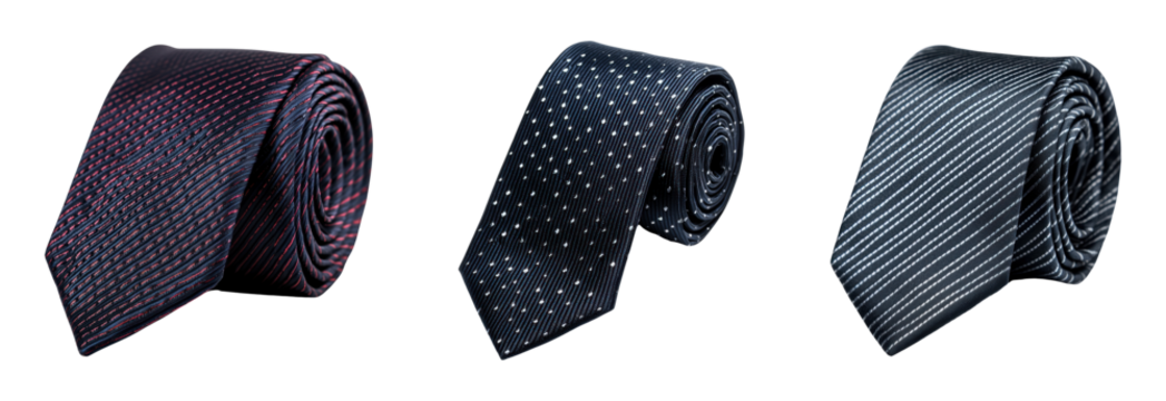 Elegant collection of patterned neckties on a black background