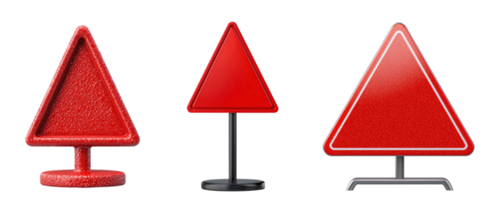 Three distinct red warning signs on a black background