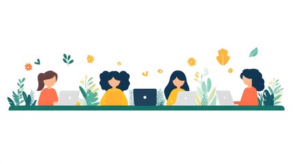 Fototapeta premium Flat vector of employees working with digital tools to enhance their skills
