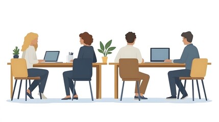 Flat vector of employees working with digital tools to enhance their skills