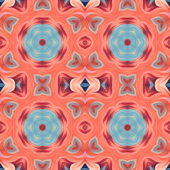 Patrón sin costuras Original. Colores. Formas. Estampa. Textura. Fondo. Caleidoscopio. Simétrico. Infinito. Rojo. Cálidos