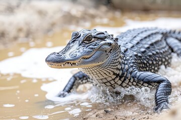 Obraz premium Crocodile encounter in wetlands wildlife photography nature close-up animal behavior