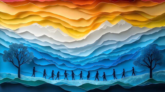 Papercut design showing employees from different backgrounds working together in harmony