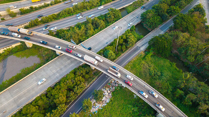 Aerial view city traffic junction road with car vehicle movement