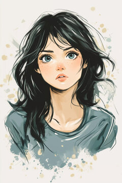 Portrait of a girl, sketch. Anime style