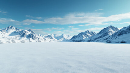breathtaking snowy landscape with majestic mountains and clear blue sky