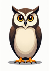 Naklejka premium Playful Owl with Feathers, Cartoon Forest Animal on White Background 