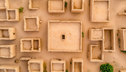 Ancient ruins in desert landscape, showcasing his rical architecture