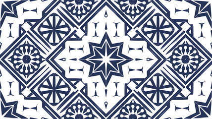 A white background with a blue and white Arabic design pattern.