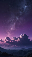 Purple gradient mystical moonlight sky with clouds and stars phone background wallpaper