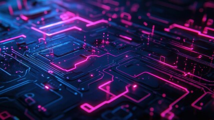 Obraz premium Electric Neon Circuit Lines Intertwining to Form a Vibrant Tech-Inspired Pattern on a Dark Background