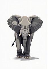 Cute Elephant with Trunk and Tusks, Stylized 2D Vector Art on White Background
