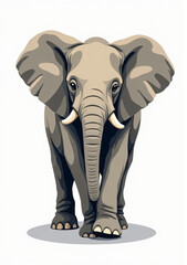 Fototapeta premium Majestic Elephant with Trunk Up on White Background, 2D Vector Wild Animal Illustration 